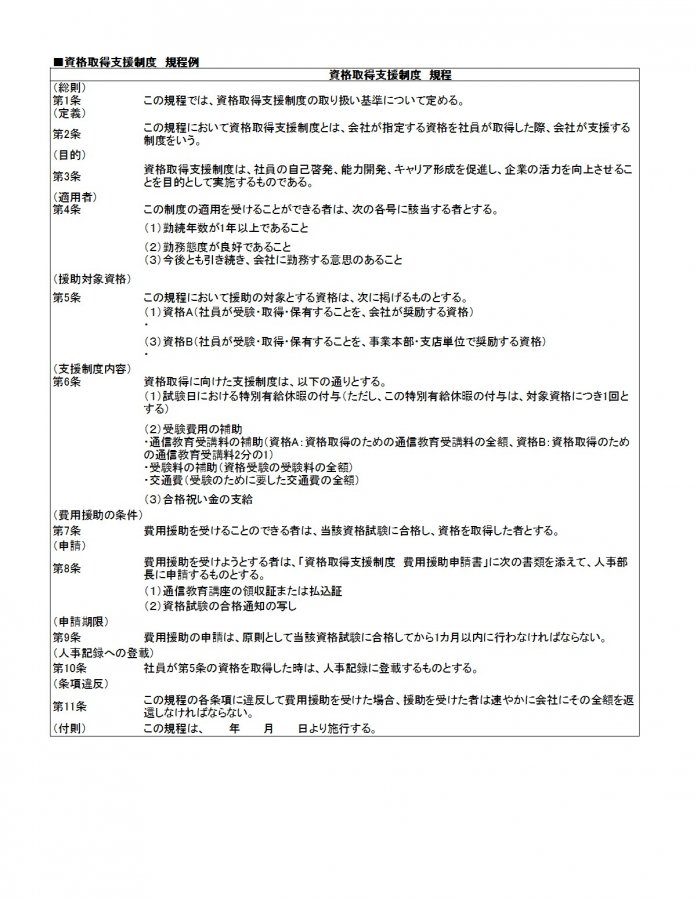 資格取得支援制度の規程例