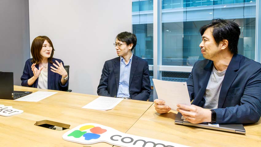 正木 郁太郎さん、石川 暁さん、小林 稚菜さん インタビューの様子