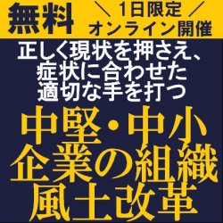 HR専門コンサルタントから、「組織風土改革」を学ぶ!
【無料/オンライン説明会】中堅・中小企業の組織風土改革~正しく現状を押さえ、症状に合わせた適切な手を打つ~